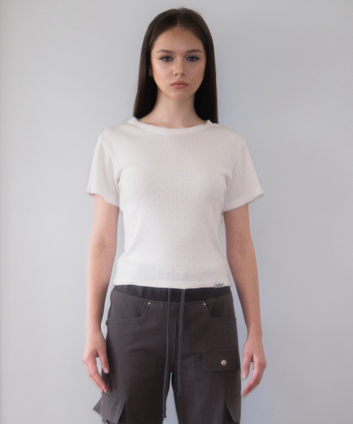 ROSEFRANTZ（ロゼフランツ）の「Soft Punching Lace T-shirt [Ivory]（Tシャツ/カットソー・レディース・アイボリー・OS）」の2枚目の写真