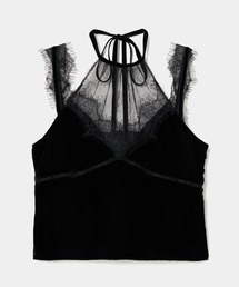 tanakadaisuke | 【tanakadaisuke/タナカダイスケ】flower lace black velour camisole tops/フラワーレースブラックベロアキャミソールトップス(キャミソール)