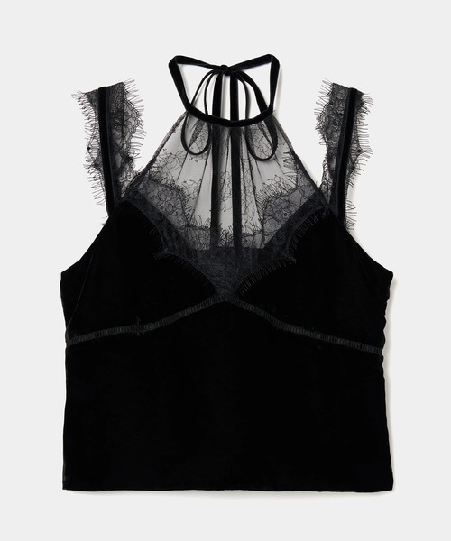 tanakadaisuke(タナカダイスケ)の「【tanakadaisuke/タナカダイスケ】flower lace black velour camisole tops/フラワーレースブラックベロアキャミソールトップス(キャミソール・レディース・ブラック・FREE)」の1枚目の写真