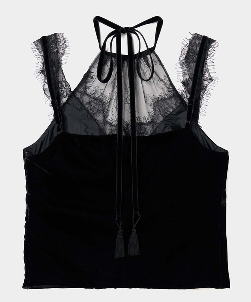 tanakadaisuke(タナカダイスケ)の「【tanakadaisuke/タナカダイスケ】flower lace black velour camisole tops/フラワーレースブラックベロアキャミソールトップス(キャミソール・レディース・ブラック・FREE)」の2枚目の写真