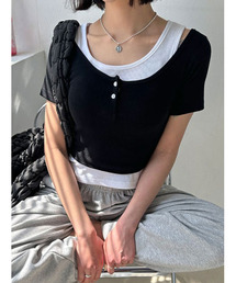 クロップド半袖Tシャツ×タンクトップ レイヤード2点セット