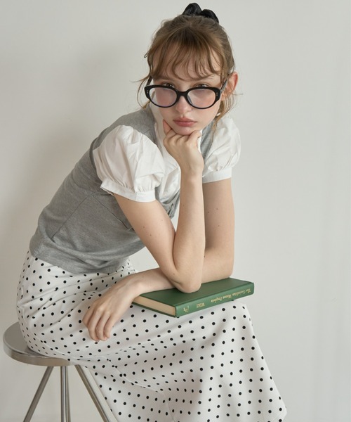 Birthday room(バースデイルーム)の「レイヤードライクパフスリブラウス/Layered-look puff-sleeve blouse(シャツ/ブラウス・レディース・グレー/ブラック・FREE)」の19枚目の写真