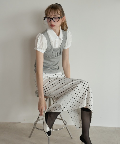 Birthday room(バースデイルーム)の「レイヤードライクパフスリブラウス/Layered-look puff-sleeve blouse(シャツ/ブラウス・レディース・グレー/ブラック・FREE)」の8枚目の写真