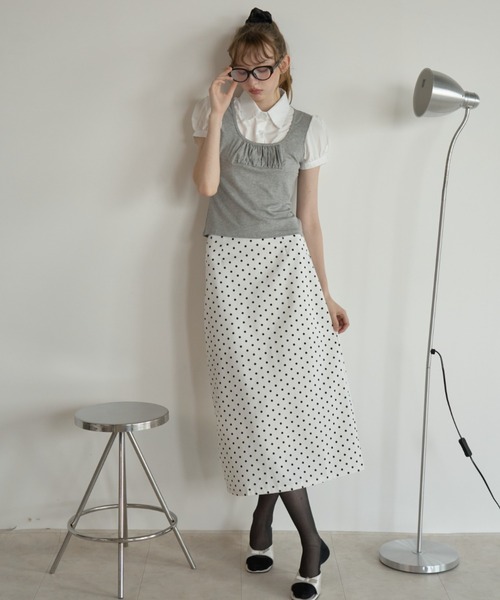 Birthday room(バースデイルーム)の「レイヤードライクパフスリブラウス/Layered-look puff-sleeve blouse(シャツ/ブラウス・レディース・グレー/ブラック・FREE)」の7枚目の写真