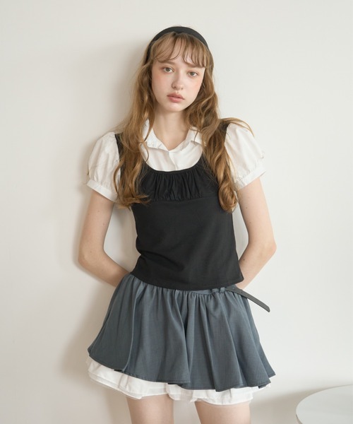 Birthday room(バースデイルーム)の「レイヤードライクパフスリブラウス/Layered-look puff-sleeve blouse(シャツ/ブラウス・レディース・グレー/ブラック・FREE)」の18枚目の写真
