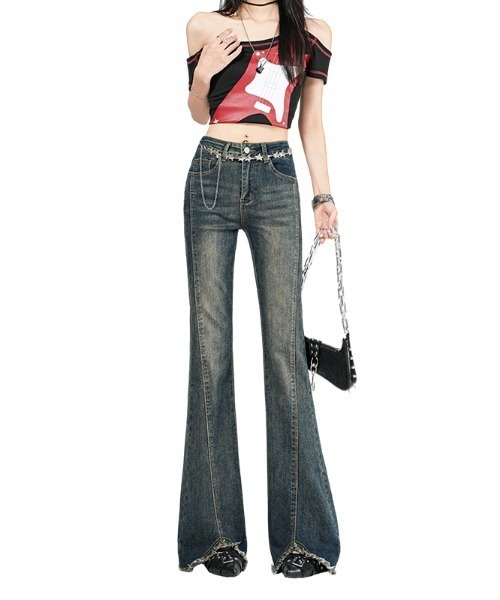 LUCPY（ラクピー）の「ヴィンテージフレアデニムパンツ（デニムパンツ・レディース・ネイビー・LARGE/MEDIUM/SMALL/X-SMALL）」の5枚目の写真