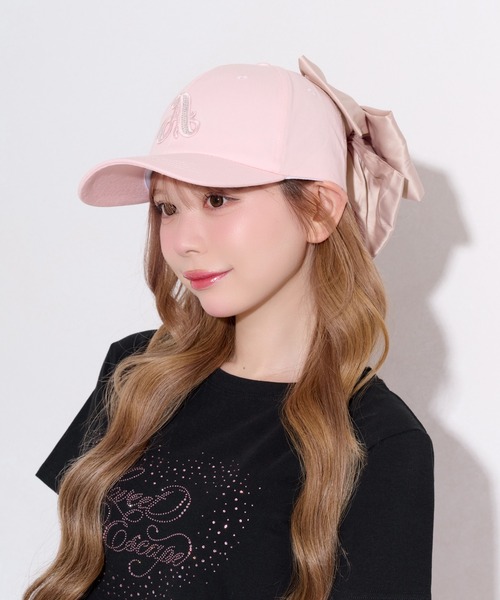 apres jour(アプレジュール)の「ラインストーンロゴバックリボンキャップ(キャップ・レディース・ブラック/ピンク・フリー)」の5枚目の写真