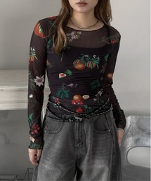 jiasecond.（ジアセカンド）の「【jiasecond.】ボタニカル柄シアートップス  / トップス シアー インナー レイヤード ブラック ZOZOTOWN限定（Tシャツ/カットソー）」