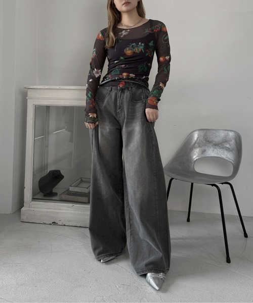 jiasecond.(ジアセカンド)の「【jiasecond.】ボタニカル柄シアートップス / トップス シアー インナー レイヤード ブラック ZOZOTOWN限定(Tシャツ/カットソー・レディース・ブラック・FREE)」の4枚目の写真