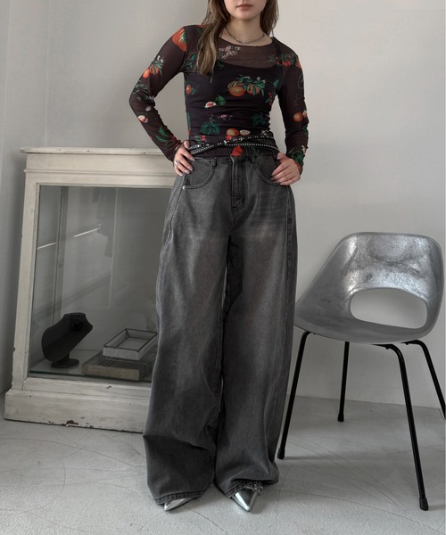 jiasecond.(ジアセカンド)の「【jiasecond.】ボタニカル柄シアートップス / トップス シアー インナー レイヤード ブラック ZOZOTOWN限定(Tシャツ/カットソー・レディース・ブラック・FREE)」の5枚目の写真