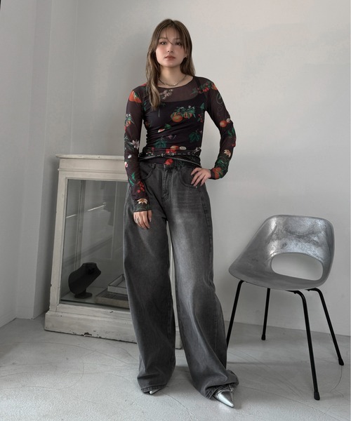 jiasecond.(ジアセカンド)の「【jiasecond.】ボタニカル柄シアートップス / トップス シアー インナー レイヤード ブラック ZOZOTOWN限定(Tシャツ/カットソー・レディース・ブラック・FREE)」の12枚目の写真