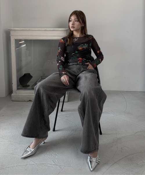 jiasecond.(ジアセカンド)の「【jiasecond.】ボタニカル柄シアートップス / トップス シアー インナー レイヤード ブラック ZOZOTOWN限定(Tシャツ/カットソー・レディース・ブラック・FREE)」の9枚目の写真