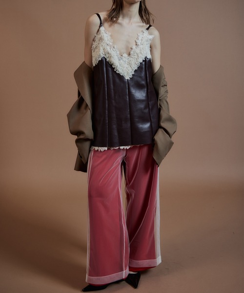 MAISON SPECIAL（メゾンスペシャル）の「【2026Autumn PRE-ORDER】Tulle Side Line Jersey Pants/チュールサイドラインジャージパンツ（その他パンツ・レディース・ブラウン/グリーン/レッド・38/36）」の3枚目の写真