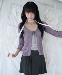 MIRECO（ミレコ）の「3/4 LACE KNIT CARDIGAN GRAPE（カーディガン/ボレロ）」