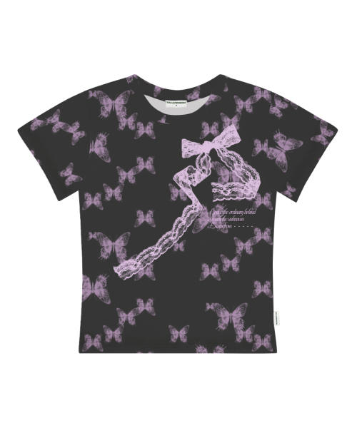 ESCAPEFROM（エスケープフロム）の「アンノウンリボン バタフライフルプリントスリムフィット半袖Tシャツチャコール（Tシャツ/カットソー・レディース・その他・MEDIUM）」の3枚目の写真
