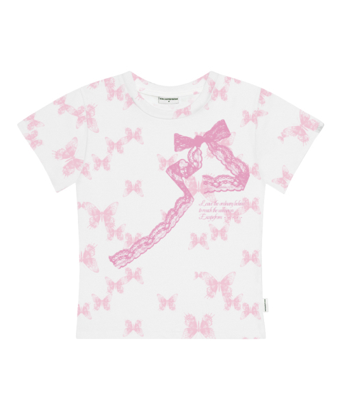 ESCAPEFROM（エスケープフロム）の「アンノウンリボン バタフライフルプリントスリムフィット半袖Tシャツチャコール（Tシャツ/カットソー・レディース・その他・MEDIUM）」の4枚目の写真