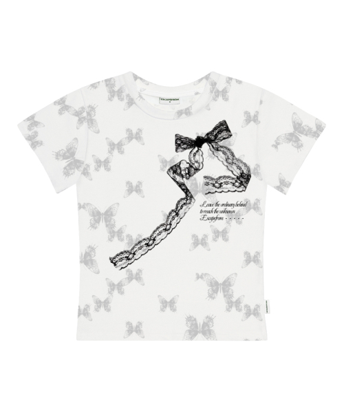 ESCAPEFROM（エスケープフロム）の「アンノウンリボン バタフライフルプリントスリムフィット半袖Tシャツチャコール（Tシャツ/カットソー・レディース・その他・MEDIUM）」の5枚目の写真