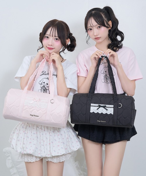 Honey Cinnamon(ハニーシナモン)の「ハートキルティングドラムバッグ(ドラムバッグ・レディース・ピンク/ブラック・FREE)」の5枚目の写真