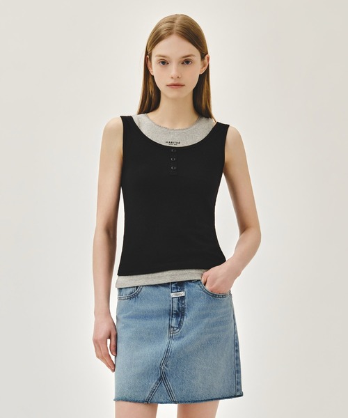 MARITHE + FRANCOIS GIRBAUD(マリテフランソワジルボー)の「W LAYERED SLEEVELESS(Tシャツ/カットソー・レディース・ヘザーグレー/Black/ラベンダー・MEDIUM/SMALL)」の3枚目の写真