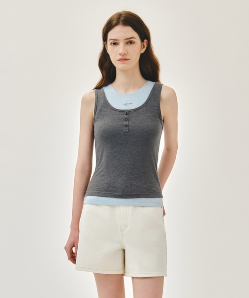 MARITHE + FRANCOIS GIRBAUD(マリテフランソワジルボー)の「W LAYERED SLEEVELESS(Tシャツ/カットソー・レディース・ヘザーグレー/Black/ラベンダー・MEDIUM/SMALL)」の1枚目の写真