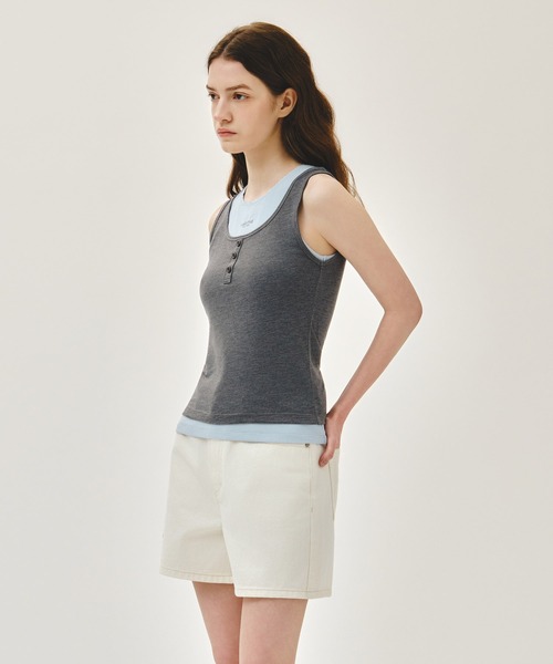 MARITHE + FRANCOIS GIRBAUD(マリテフランソワジルボー)の「W LAYERED SLEEVELESS(Tシャツ/カットソー・レディース・ヘザーグレー/Black/ラベンダー・MEDIUM/SMALL)」の4枚目の写真
