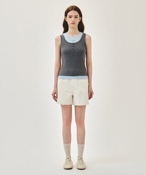 MARITHE + FRANCOIS GIRBAUD(マリテフランソワジルボー)の「W LAYERED SLEEVELESS(Tシャツ/カットソー・レディース・ヘザーグレー/Black/ラベンダー・MEDIUM/SMALL)」の7枚目の写真