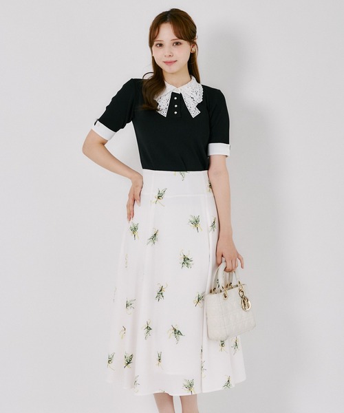 tocco closet(トッコ クローゼット)の「バックレースアップスズランブーケプリントスカート(スカート・レディース・グレイッシュブルー/イエロー・M)」の18枚目の写真