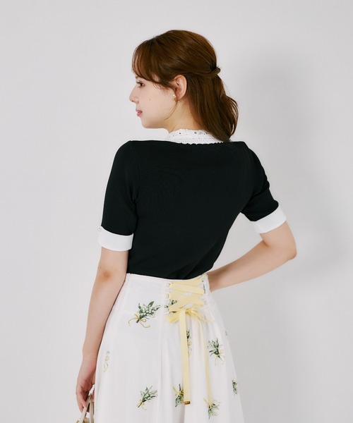 tocco closet(トッコ クローゼット)の「バックレースアップスズランブーケプリントスカート(スカート・レディース・グレイッシュブルー/イエロー・M)」の21枚目の写真