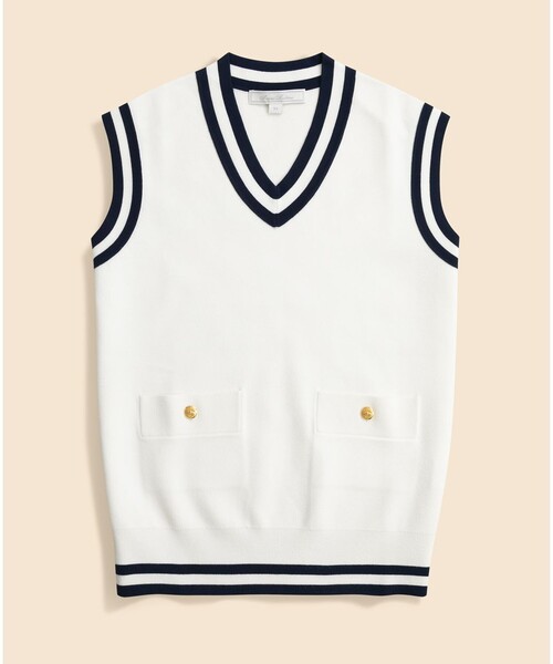 BROOKS BROTHERS(ブルックスブラザーズ)の「ビスコース/ポリエステル GFメタルボタン テニスベスト(ベスト・レディース・ホワイト・MEDIUM/X-SMALL)」の1枚目の写真