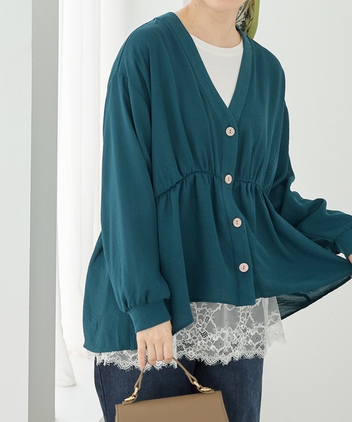 Honeys（ハニーズ）の「裾レースＴシャツ（Tシャツ/カットソー・レディース・チャコール/アイボリー/ブラック・3L/L/LL/M/S）」の6枚目の写真