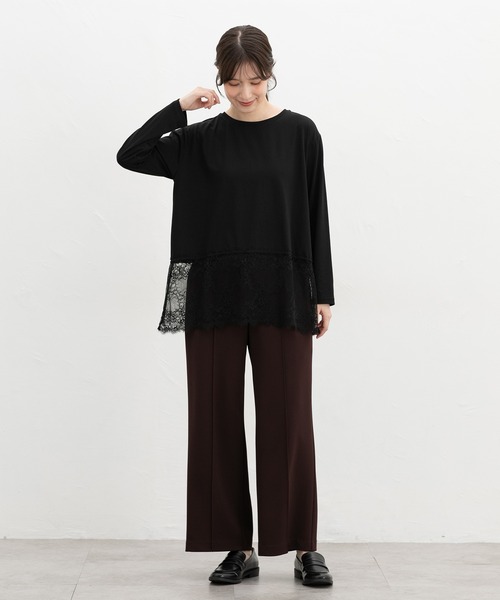 Honeys（ハニーズ）の「裾レースＴシャツ（Tシャツ/カットソー・レディース・チャコール/アイボリー/ブラック・3L/L/LL/M/S）」の10枚目の写真