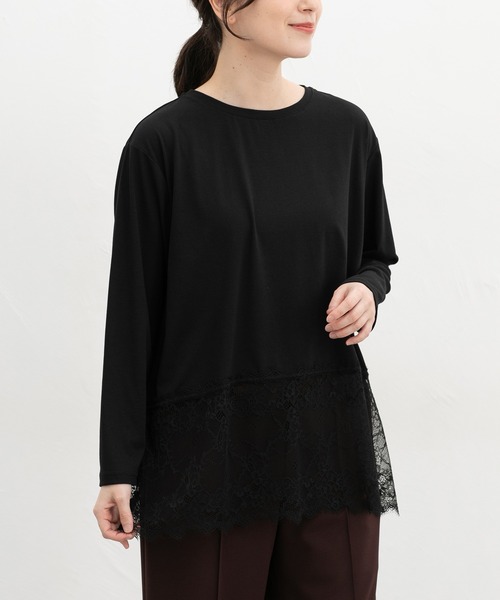 Honeys（ハニーズ）の「裾レースＴシャツ（Tシャツ/カットソー・レディース・チャコール/アイボリー/ブラック・3L/L/LL/M/S）」の13枚目の写真
