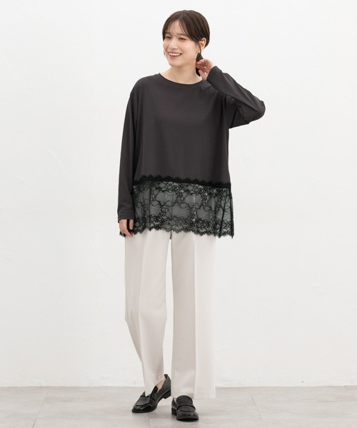 Honeys（ハニーズ）の「裾レースＴシャツ（Tシャツ/カットソー・レディース・チャコール/アイボリー/ブラック・3L/L/LL/M/S）」の14枚目の写真