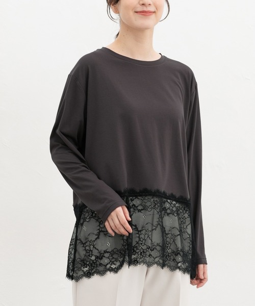 Honeys（ハニーズ）の「裾レースＴシャツ（Tシャツ/カットソー・レディース・チャコール/アイボリー/ブラック・3L/L/LL/M/S）」の15枚目の写真