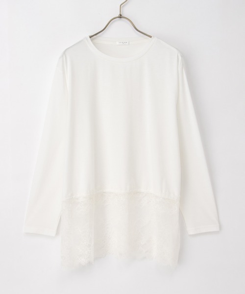Honeys（ハニーズ）の「裾レースＴシャツ（Tシャツ/カットソー・レディース・チャコール/アイボリー/ブラック・3L/L/LL/M/S）」の16枚目の写真