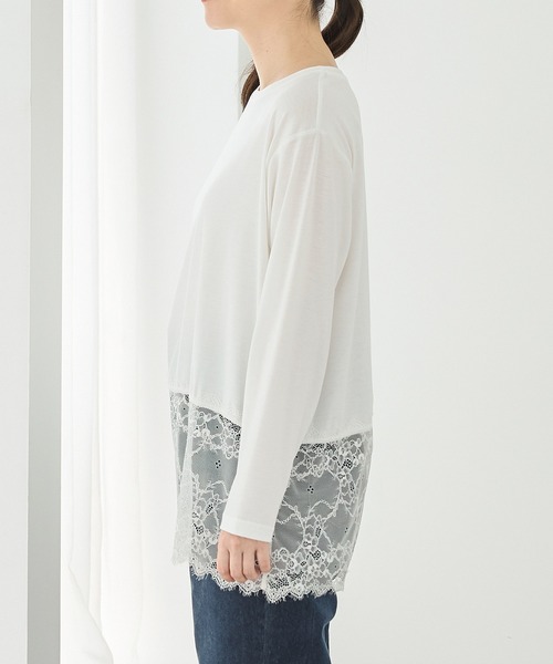 Honeys（ハニーズ）の「裾レースＴシャツ（Tシャツ/カットソー・レディース・チャコール/アイボリー/ブラック・3L/L/LL/M/S）」の22枚目の写真