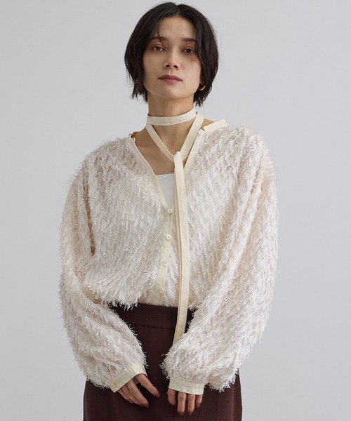SALON adam et rope'(サロン アダム エ ロペ)の「【WEB限定】シアージャガード2WAYブラウス(シャツ/ブラウス・レディース・ブラック/オフホワイト・FREE)」の4枚目の写真