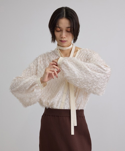 SALON adam et rope'(サロン アダム エ ロペ)の「【WEB限定】シアージャガード2WAYブラウス(シャツ/ブラウス・レディース・ブラック/オフホワイト・FREE)」の5枚目の写真