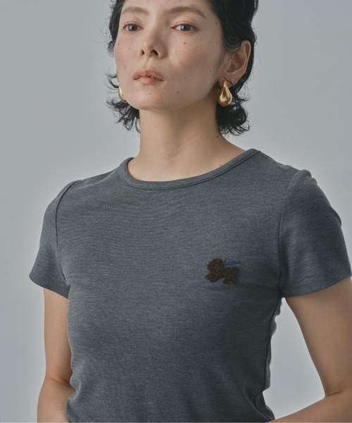 BAGEE(バジー)の「DOG刺繍 コンパクトTシャツ / 半袖(Tシャツ/カットソー・レディース・ブラック/チャコールグレー/レッド系その他/ホワイト・FREE)」の13枚目の写真