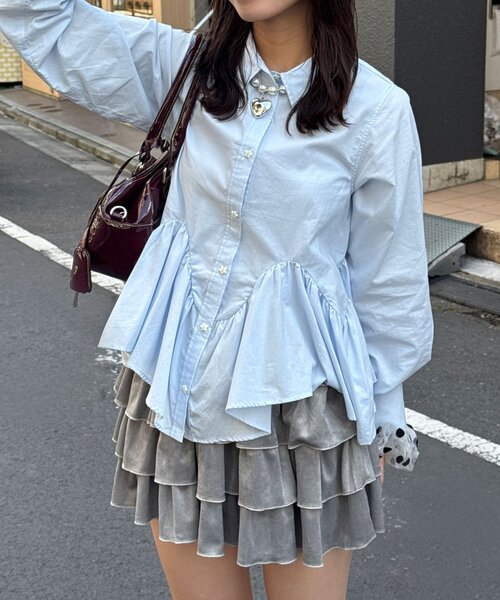 CIAOPANIC(チャオパニック)の「星ボタンウェーブフリルヘムシャツ(シャツ/ブラウス・レディース・ホワイト/グリーン/ブルー/イエロー/サックスブルー/ブラック・ONE SIZE)」の17枚目の写真