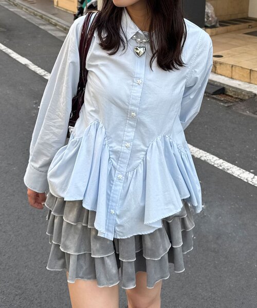 CIAOPANIC(チャオパニック)の「星ボタンウェーブフリルヘムシャツ(シャツ/ブラウス・レディース・ホワイト/グリーン/ブルー/イエロー/サックスブルー/ブラック・ONE SIZE)」の18枚目の写真