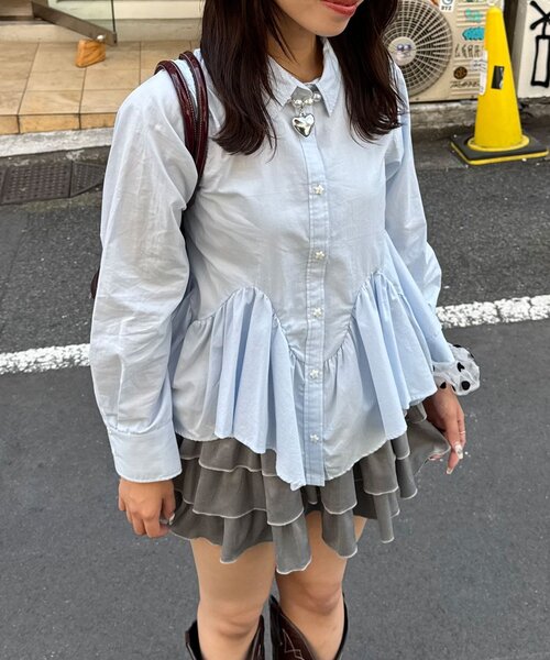 CIAOPANIC(チャオパニック)の「星ボタンウェーブフリルヘムシャツ(シャツ/ブラウス・レディース・ホワイト/グリーン/ブルー/イエロー/サックスブルー/ブラック・ONE SIZE)」の19枚目の写真