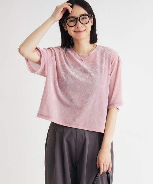 HONEYSUCKLE ROSE(ハニーサックルローズ)の「ベロア半袖Tシャツ(Tシャツ/カットソー・レディース・ベビーピンク/ブラック・04/05)」の2枚目の写真