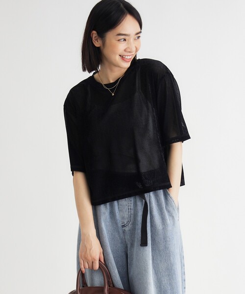 HONEYSUCKLE ROSE(ハニーサックルローズ)の「ベロア半袖Tシャツ(Tシャツ/カットソー・レディース・ベビーピンク/ブラック・04/05)」の1枚目の写真
