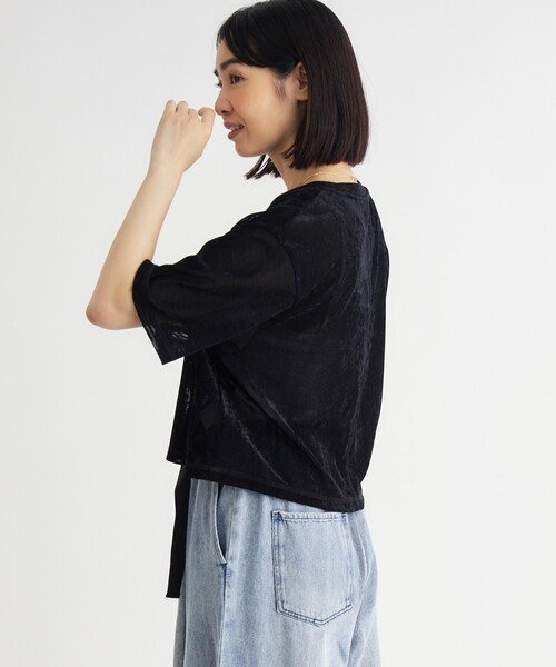 HONEYSUCKLE ROSE(ハニーサックルローズ)の「ベロア半袖Tシャツ(Tシャツ/カットソー・レディース・ベビーピンク/ブラック・04/05)」の4枚目の写真
