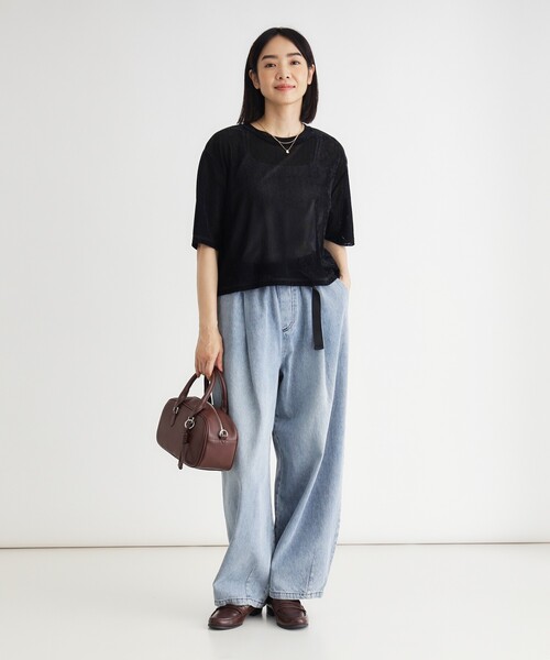 HONEYSUCKLE ROSE(ハニーサックルローズ)の「ベロア半袖Tシャツ(Tシャツ/カットソー・レディース・ベビーピンク/ブラック・04/05)」の6枚目の写真