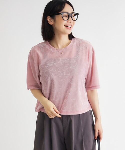 HONEYSUCKLE ROSE(ハニーサックルローズ)の「ベロア半袖Tシャツ(Tシャツ/カットソー・レディース・ベビーピンク/ブラック・04/05)」の8枚目の写真