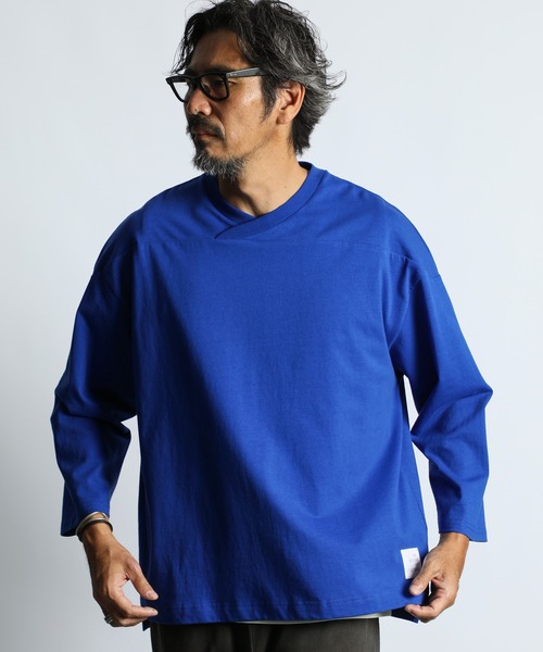 The DUFFER of ST.GEORGE（ザダファーオブセントジョージ）の「【WEB限定アイテム】8oz HEAVY WEIGHT FOOTBALL 3/4 SLEEVE TEE：8オンス ヘビーウェイト 7分袖 リラックス フットボールTシャツ（Tシャツ/カットソー・メンズ・ホワイト/ブラック/ブルー・X-LARGE/LARGE/MEDIUM/SMALL）」の3枚目の写真