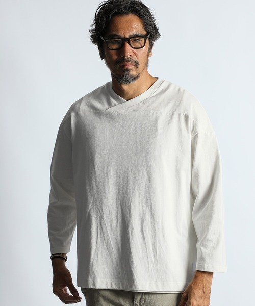 The DUFFER of ST.GEORGE（ザダファーオブセントジョージ）の「【WEB限定アイテム】8oz HEAVY WEIGHT FOOTBALL 3/4 SLEEVE TEE：8オンス ヘビーウェイト 7分袖 リラックス フットボールTシャツ（Tシャツ/カットソー・メンズ・ホワイト/ブラック/ブルー・X-LARGE/LARGE/MEDIUM/SMALL）」の5枚目の写真