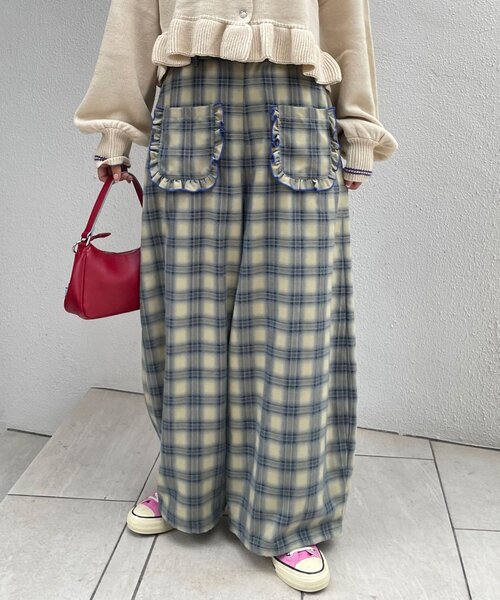 HELLO.SANFRANCISCO(ハローサンフランシスコ)の「【HELLO.SANFRANCISCO/ハローサンフランシスコ】チェック柄フリルポケットボリュームパンツ(その他パンツ・レディース・ブラウン/ブルー/オレンジ・MEDIUM/SMALL)」の18枚目の写真